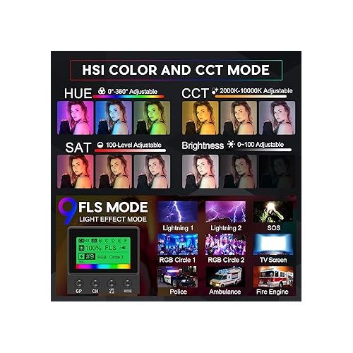  RGB Video Light, 50W Full Color Photography Lights, LED Video Panel Light, 552 pcs LEDs/CRI >97, 2600K-10000K/Brightness 0-100%/0-360 Adjustable Colors/9 Applicable Scenes