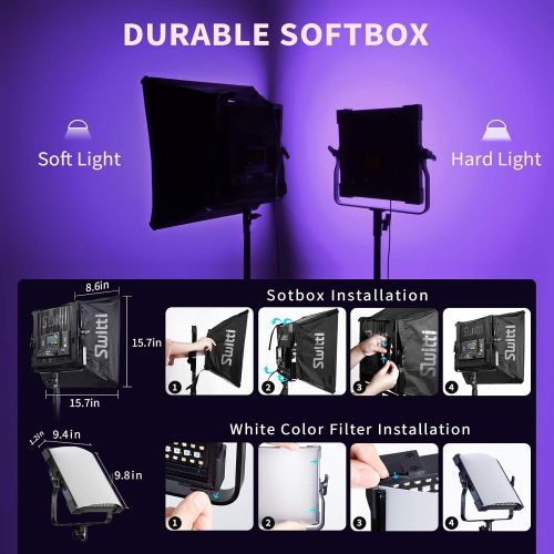  [아마존베스트]Switti RGB LED Video Light, 50W Full Color Photography Video Lighting Kit, 552 pcs LEDs/CRI 97, 2600K-10000K/Brightness 0-100%/0-360 Adjustable Colors/9 Kinds of The Scene Lights