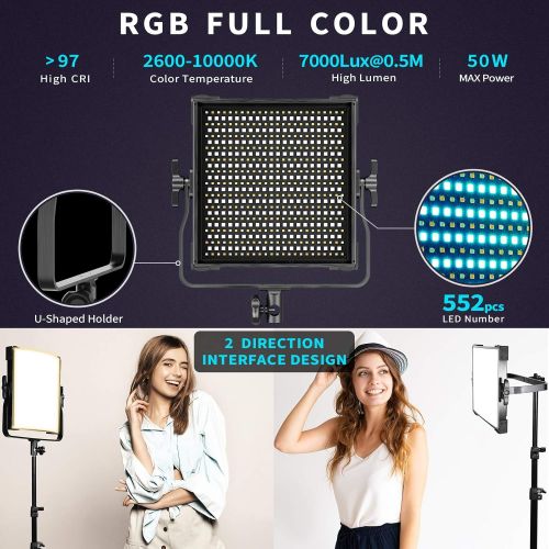  [아마존베스트]Switti RGB LED Video Light, 50W Full Color Photography Video Lighting Kit, 552 pcs LEDs/CRI 97, 2600K-10000K/Brightness 0-100%/0-360 Adjustable Colors/9 Kinds of The Scene Lights