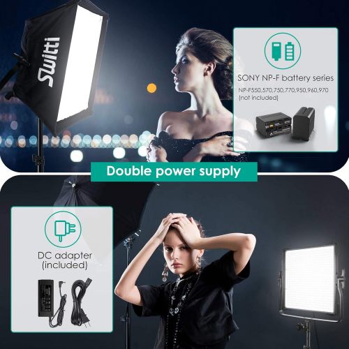  [아마존베스트]Switti 2-Packs 600 LED Video Light, Dimmable Bi-Color 3000K-8000K CRI96+ Panel Light, Photography Lighting Kit with Light Stand and Softbox for Portrait Shooting Video Recording