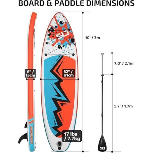  Swonder Inflatable Stand Up Paddle Board for Adult & Youth, 17.2 lbs Ultra-Light, Super Steady SUP w Non-Slip Deck, Full Premium Accessories - Paddle, Backpack, Leash, and Pump