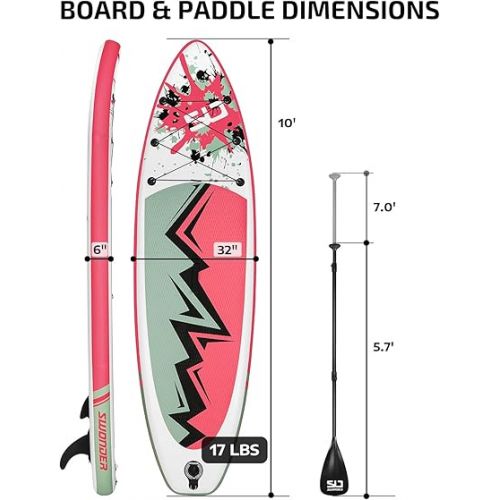  Swonder Inflatable Stand Up Paddleboard - 11’6 or 10’ Ultra-Steady Paddle Board w Non-Slip Deck, Premium SUP Accessories- Backpack, Paddle, Pump, Leash for Adults & Kids