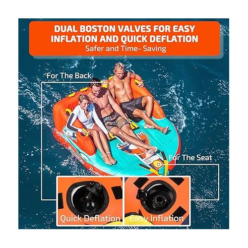  Swonder 3 Person Towable Tubes for Boating, Water Tubes for Boats to Pull, Heavy-Duty Front & Back Tow Points Inflatable Boat Tube with Stronger 840D Nylon Cover