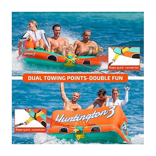  Swonder 3 Person Towable Tubes for Boating, Water Tubes for Boats to Pull, Heavy-Duty Front & Back Tow Points Inflatable Boat Tube with Stronger 840D Nylon Cover