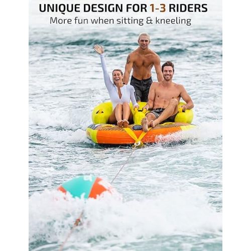  Swonder 3 Person Towable Tube for Boating with Sit & Kneel Positions, Heavy Duty 3 Rider Water Tubes for Boats to Pull for Youth Adult Watersports