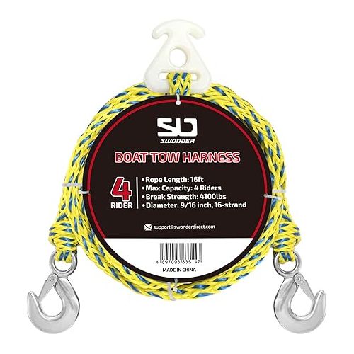  Swonder 3 Person Towable Tube and Boat Tow Harness 16FT Bundle