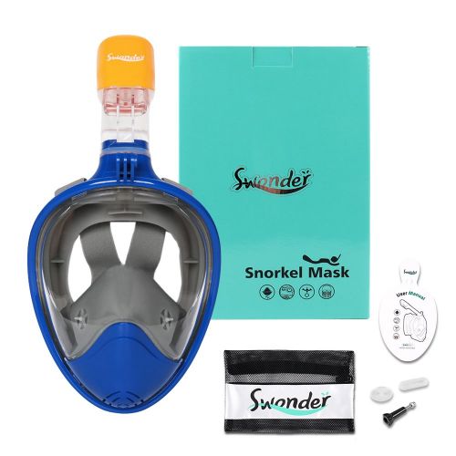  Swonder Vollgesichts-schnorchelmaske, Tauchmaske, 180° Blickfeld Vollgesichtsmaske mit Action-Kamera-Halterung und Warnung Top, Anti-Fog und Anti-Leck, fuer Erwachsene