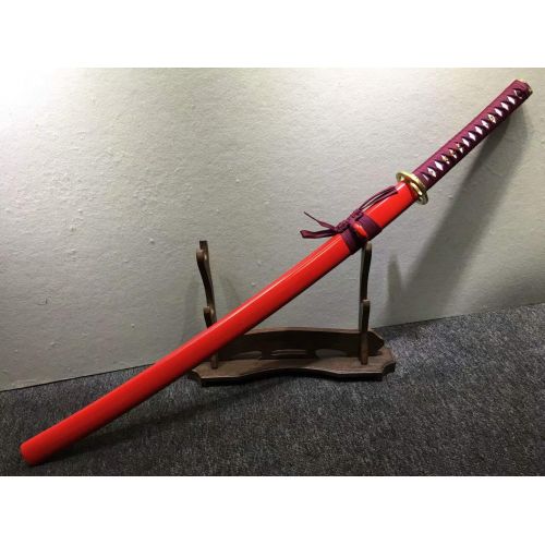  Japan Sword,Samurai Katana,Kendo,Handmade Medium Carbon Steel Blade,Red Scabbard,Alloy