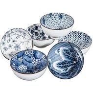 [아마존베스트]Swuut Japanese Style Ceramic Cereal Bowls,10 Ounces Salad,Soup,Rice Bowl Set Blue and White(4.5 Inch)