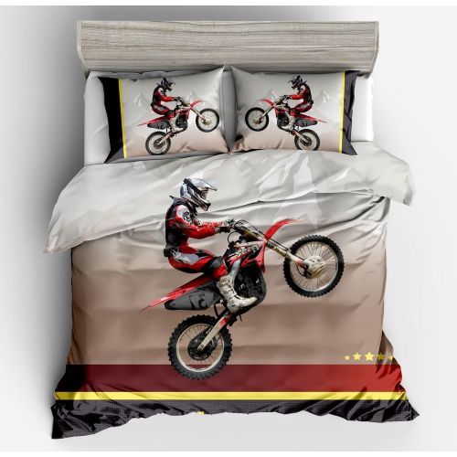  SxinHome Motocross Racer Bedding Set for Teen Boys, Duvet Cover Set,3pcs 1 Duvet Cover 2 Pillowcases(no Comforter inside), Queen Size