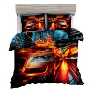 SxinHome Jwellking Red Flame Speed Sport Car Twin Size Teen Boys Bedding Set,The Burning Flame Makes Teens Feel The Speed of The Sports Car.3pcs 1 Duvet Cover 2 Sport Car Pillowcases(No Com