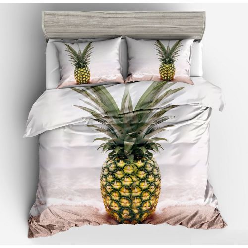  SxinHome Full Size 3D Bedding Set,White Pineapple Printed Duvet Cover Set for Teen Boys,3pcs 1 Duvet Cover 2 Pillowcases(no Comforter inside)