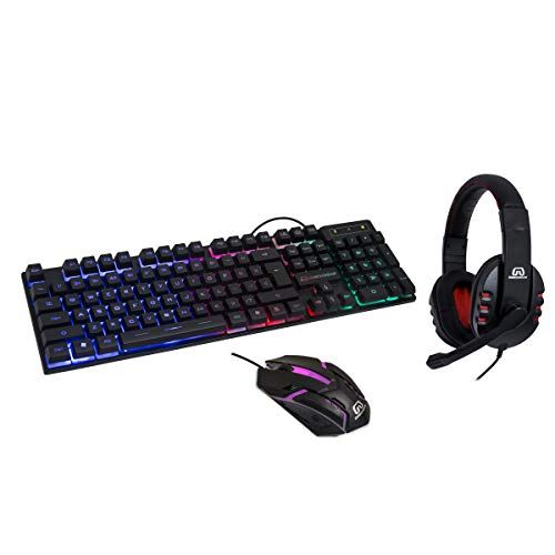  Syba RGB PC Gaming Accessories Combo Kit - USB Spill Proof Keyboard ? Wired Gaming Mouse 3 Button Optical Mouse - Stereo Gaming Headset Dual 3.5mm Jack SY-KIT53005