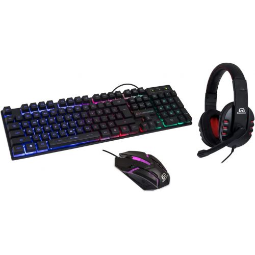  Syba RGB PC Gaming Accessories Combo Kit - USB Spill Proof Keyboard ? Wired Gaming Mouse 3 Button Optical Mouse - Stereo Gaming Headset Dual 3.5mm Jack SY-KIT53005