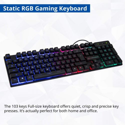  Syba RGB PC Gaming Accessories Combo Kit - USB Spill Proof Keyboard ? Wired Gaming Mouse 3 Button Optical Mouse - Stereo Gaming Headset Dual 3.5mm Jack SY-KIT53005