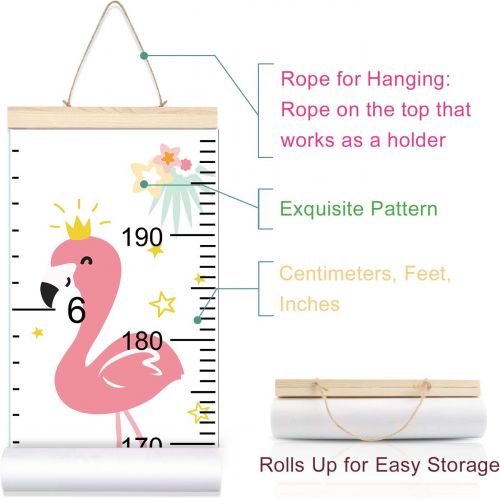  Sylfairy Growth Chart, Kids Wall Ruler Removable Height Measure Chart for Boys Girls Growth Ruler Unicorn Wall Room Decoration 797.9 (Flamingo)