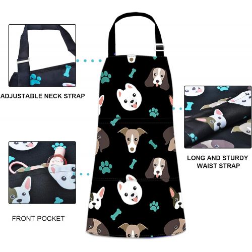  [아마존베스트]Sylfairy Children Aprons for Kids Girls Rainbow Unicorn Apron with Pockets for Children Kichen Chef Aprons for Cooking Baking Painting and Party (Black+Dog, Small,3-5Years)