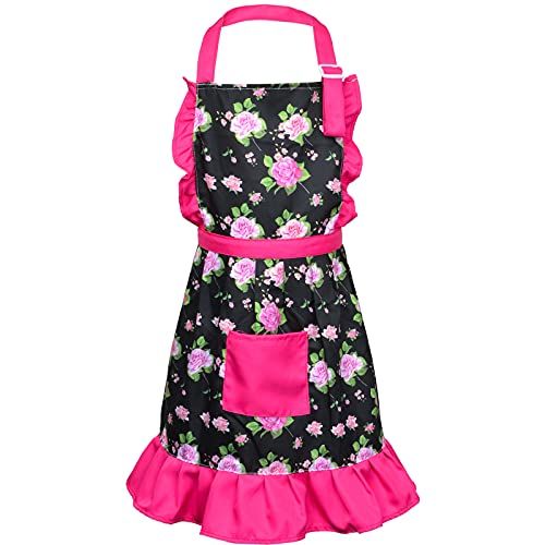  [아마존베스트]Sylfairy Kids Girls Apron Chef Hat Set, Chef Aprons with Adjustable Neck Strap (Black Donuts, Small,3-5Years)