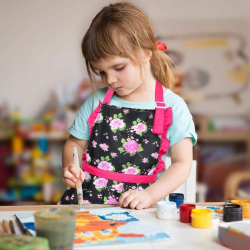  [아마존베스트]Sylfairy Kids Girls Apron Chef Hat Set, Chef Aprons with Adjustable Neck Strap (Black Donuts, Small,3-5Years)