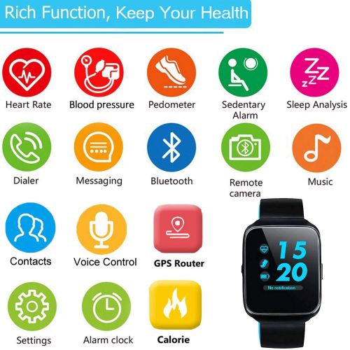  Symfury 1.54 Touch Smart Watch Fitness Tracker with Blood Pressure Heart Rate Monitor Sport Wristband Kids Pedometer Men Women Bluetooth Phone Call SMS Camera Music for Android iOS Valenti