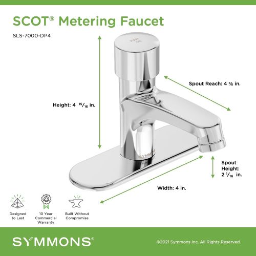  Symmons SLS-7000-DP4 SCOT Metering Lavatory Faucet with 4 in. Deck Plate in Polished Chrome (0.5 GPM)