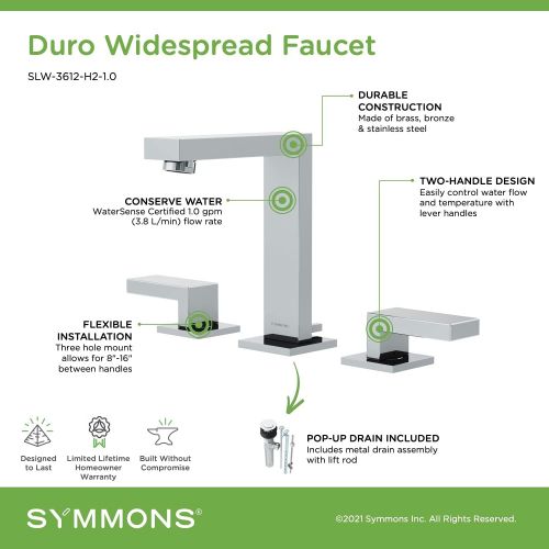  Symmons SLW-3612-H2-1.0 Duro Widespread 2-Handle Bathroom Faucet with Drain Assembly in Polished Chrome (1.0 GPM)
