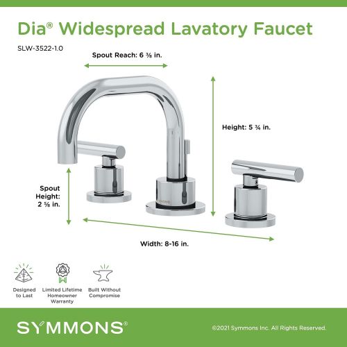  Symmons SLW-3522-1.0 Dia Widespread 2-Handle Bathroom Faucet with Drain Assembly in Polished Chrome (1.0 GPM)