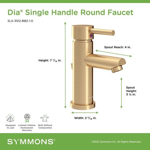  Symmons SLS-3512-BBZ-1.0 Dia Single Hole Single-Handle Bathroom Faucet with Drain Assembly in Brushed Bronze (1.0 GPM)