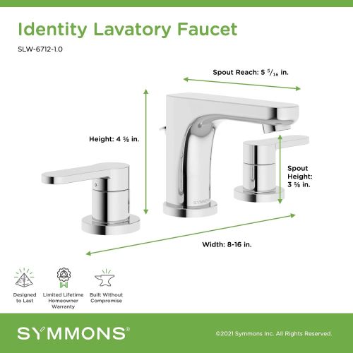  Symmons SLW-6712-1.0 Identity Widespread 2-Handle Bathroom Faucet with Drain Assembly in Polished Chrome (1.0 GPM)