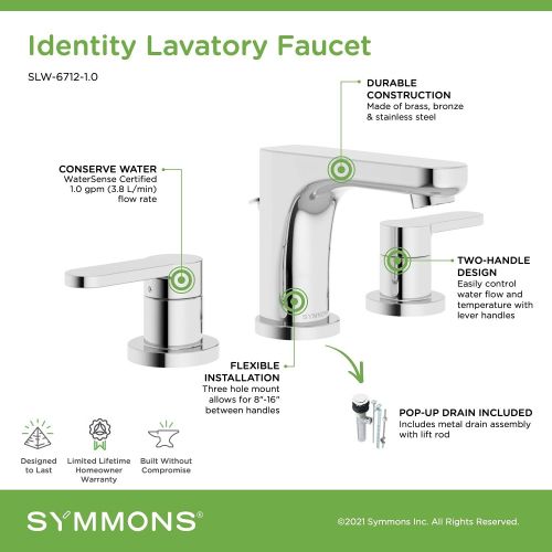  Symmons SLW-6712-1.0 Identity Widespread 2-Handle Bathroom Faucet with Drain Assembly in Polished Chrome (1.0 GPM)