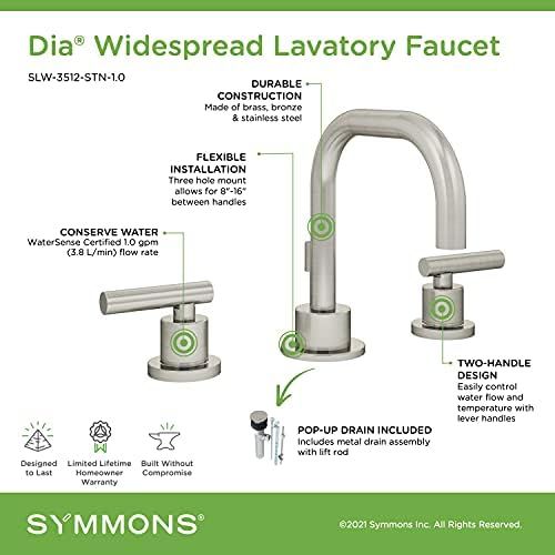  Symmons SLW-3512-STN-1.0 Dia Widespread 2-Handle Bathroom Faucet with Drain Assembly in Satin Nickel (1.0 GPM)