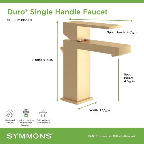  Symmons SLS-3612-BBZ-1.0 Duro Single Hole Single-Handle Bathroom Faucet with Drain Assembly in Brushed Bronze (1.0 GPM)