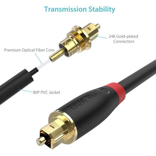  [아마존베스트]Digital Optical Audio Cable Toslink Cable - [24K Gold-Plated, Ultra-Durable] Syncwire Fiber Optic Male to Male Cord for Home Theater, Sound Bar, TV, PS4, Xbox, Playstation & More -