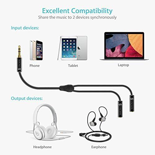  [아마존베스트]Headphone Splitter, Syncwire Nylon-Braided 3.5mm Audio Stereo Y Splitter (Hi-Fi Sound), 3.5mm Male to 2 Ports 3.5mm Female Headset Splitter for Apple, Samsung, Tablets, Playstation