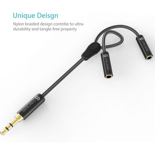  Syncwire Headphone Splitter, Nylon-Braided 3.5mm Extension Cable Audio Stereo Y Splitter (Hi-Fi Sound), 3.5mm Male To 2 Ports 3.5mm Female Headset Splitter for Phone, PS4, Switch,