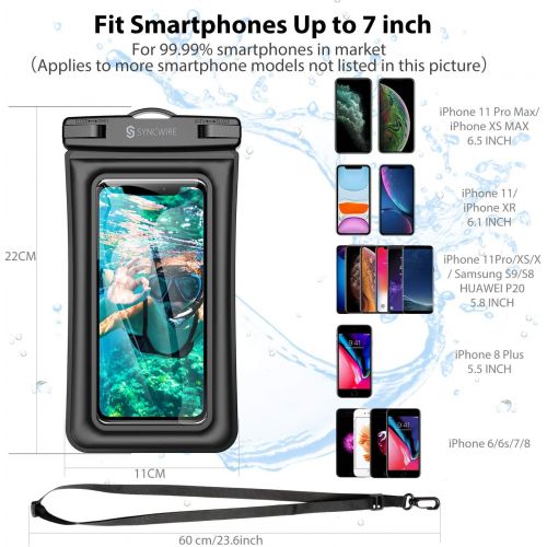  [아마존베스트]Syncwire Waterproof Phone Pouch, 2 Pack IPX8 Universal Waterproof Case Underwater Dry Bag Compatible with iPhone 11 Pro XS Max XR X 8 7 6s Plus SE Galaxy S10 S9 Note 10 Google Pixe