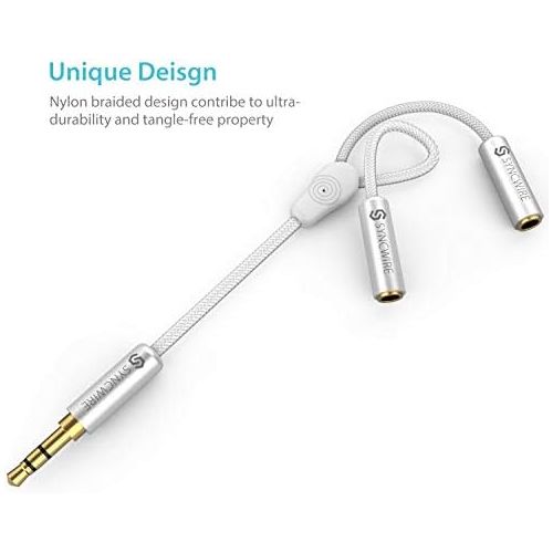  [아마존베스트]Syncwire Audio Y Splitter Cable - 23 cm Audio Splitter - 3.5 mm Male to 2 x Female Nylon Headphones Double Plug for Apple, Samsung, Smartphone, Headphones, Speaker & More - Silver