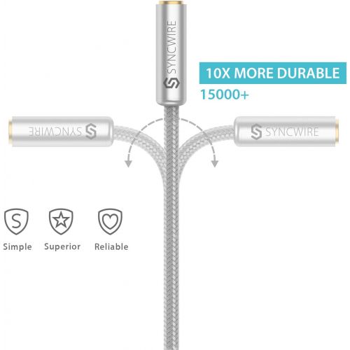  [아마존베스트]Syncwire Audio Y Splitter Cable - 23 cm Audio Splitter - 3.5 mm Male to 2 x Female Nylon Headphones Double Plug for Apple, Samsung, Smartphone, Headphones, Speaker & More - Silver
