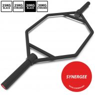 Iheartsynergee Synergee 25kg Chrome & Black Olympic Hex Barbell with Two Handles for Squats, Deadlifts, Shrugs and Power Pulls