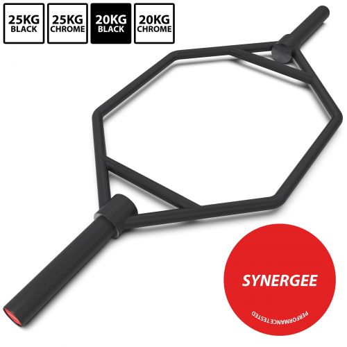  Iheartsynergee Synergee 25kg Chrome & Black Olympic Hex Barbell with Two Handles for Squats, Deadlifts, Shrugs and Power Pulls