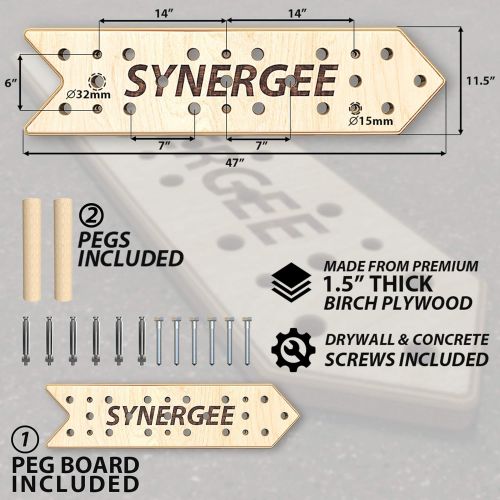  [아마존베스트]Synergee Peg Board 4ft and 8ft Climbing Pegboard for Pull Up, Rock Climbing, Parkour, and Fitness. Includes 2 or 4 Pegs.