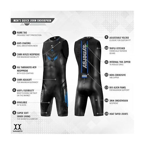  Triathlon Wetsuit - Men's Synergy Endorphin Sleeveless Quick John Smoothskin Neoprene for Open Water Swimming Ironman & USAT Approved