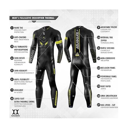  Synergy Triathlon Thermal Wetsuit 5/3mm - Endorphin Full Sleeve Smoothskin Neoprene for Open Water Swimming