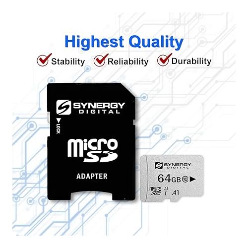  Synergy Digital 64GB Micro SDXC Secure Digital UHS-I Memory Cards, Compatible with SOLOSHOT Optic65 Camcorder - Class 10, U1, 100MB/s, 300 Series - Pack of 3
