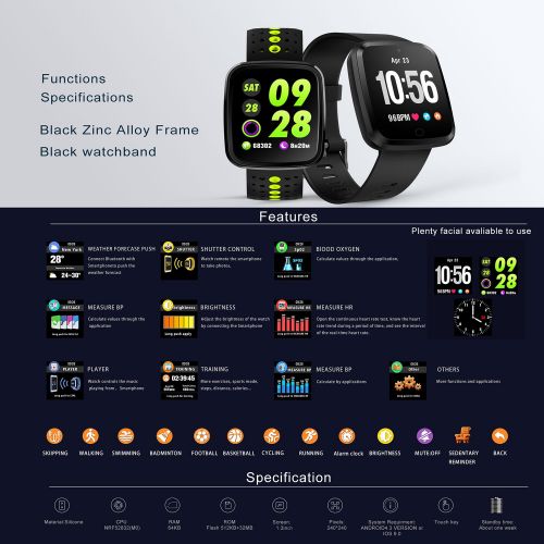  Synmila 1.54 Smartwatch Sport Fitness Tracker for Women Men with Blood Pressure Heart Rate Monitor Kid Health Monitor Activity Tracker Watch Pedometer Calorie BT Call SMS Camera Music Holi