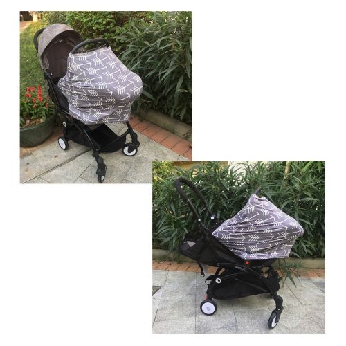  [아마존베스트]Synrroe Nursing Cover for Babies Versatile Baby Car Seat Cover for Newborn Boys and Girls Cute Grey with White Arrow