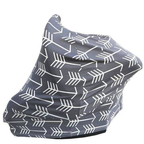  [아마존베스트]Synrroe Nursing Cover for Babies Versatile Baby Car Seat Cover for Newborn Boys and Girls Cute Grey with White Arrow