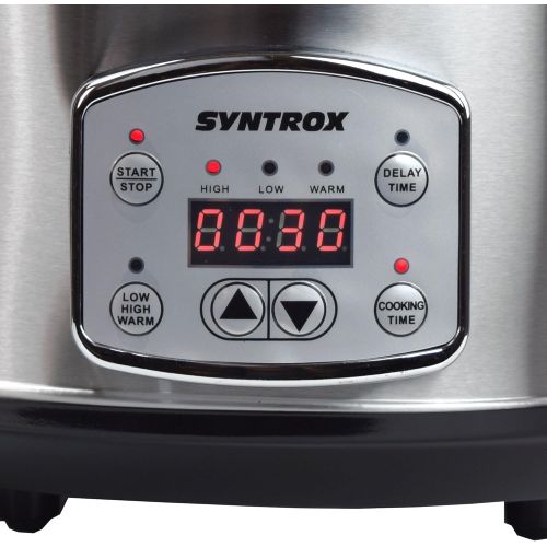  Syntrox Germany SC-350D 3,5 Liter Digitaler Edelstahl Slow Cooker mit Timer und Warmhaltefunktion, stainless_steel