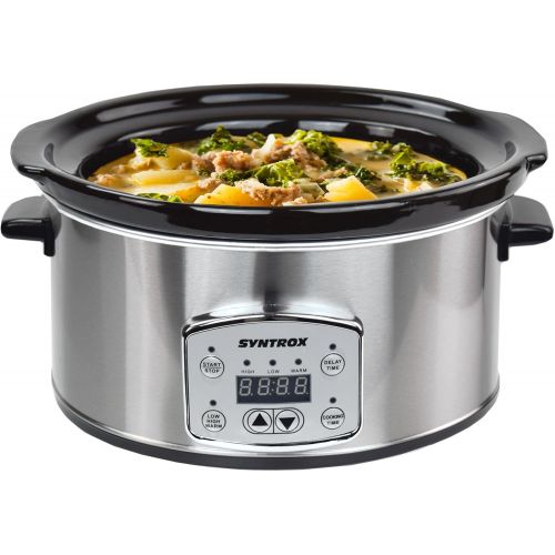  Syntrox Germany SC-350D 3,5 Liter Digitaler Edelstahl Slow Cooker mit Timer und Warmhaltefunktion, stainless_steel