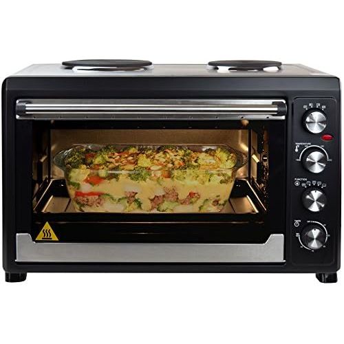  Syntrox Germany 60 Liter Mini Stand Backofen mit Umluft und Drehspiess kleinkueche Miniekueche mit 2 Kochplatten Miniofen Minibackofen Pizzaofen